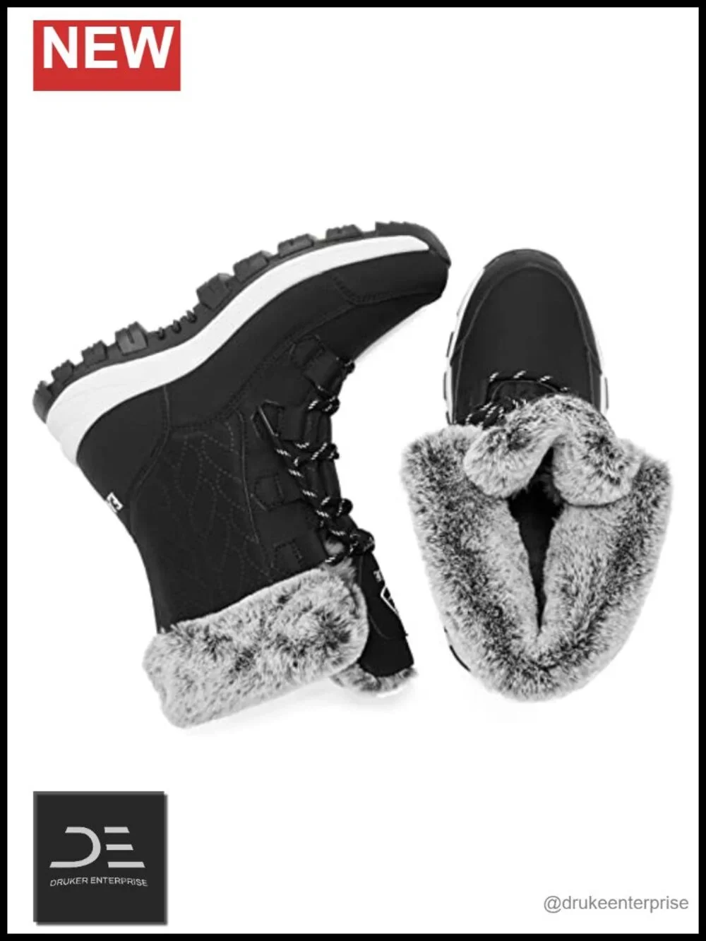 Women's Waterproof Mid-Calf Winter Snow Boots Rubber Sole Lace Up Fur Lined
